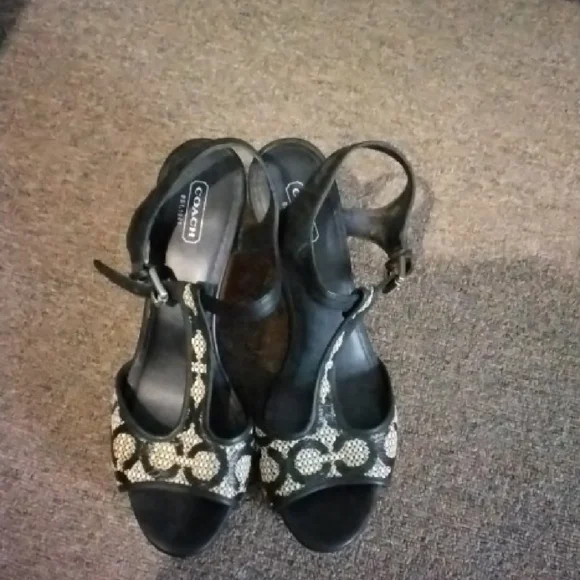 Coach Black and Tan Patterned Wedges - Picture 2 of 2